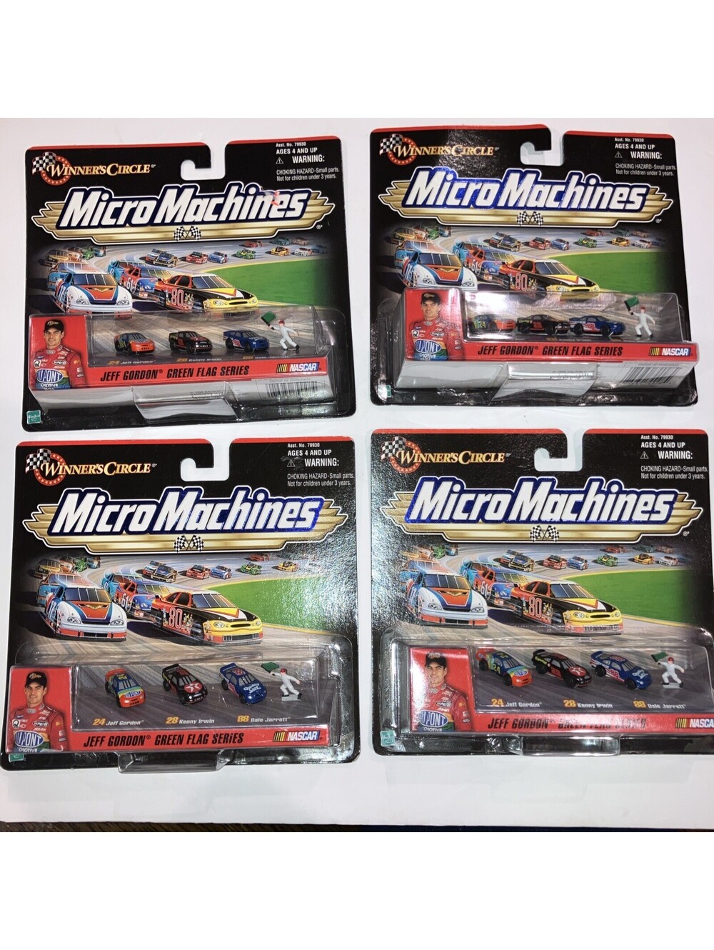 (3) Vintage 99’ Micro Machines Winners Circle NASCAR Jeff Gordon Green Flag NEW